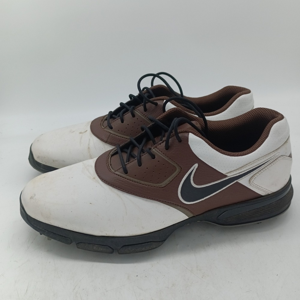 Nike Golf Mens 11 White Brown Black Spiked Golf Shoes 552069-101